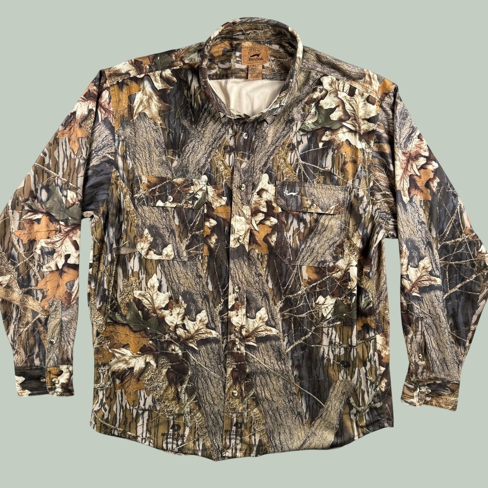 Duxbak Shirt Men XL Mossy Oak Break-Up Camo Fleece Button Up Outdoor Gorpcore